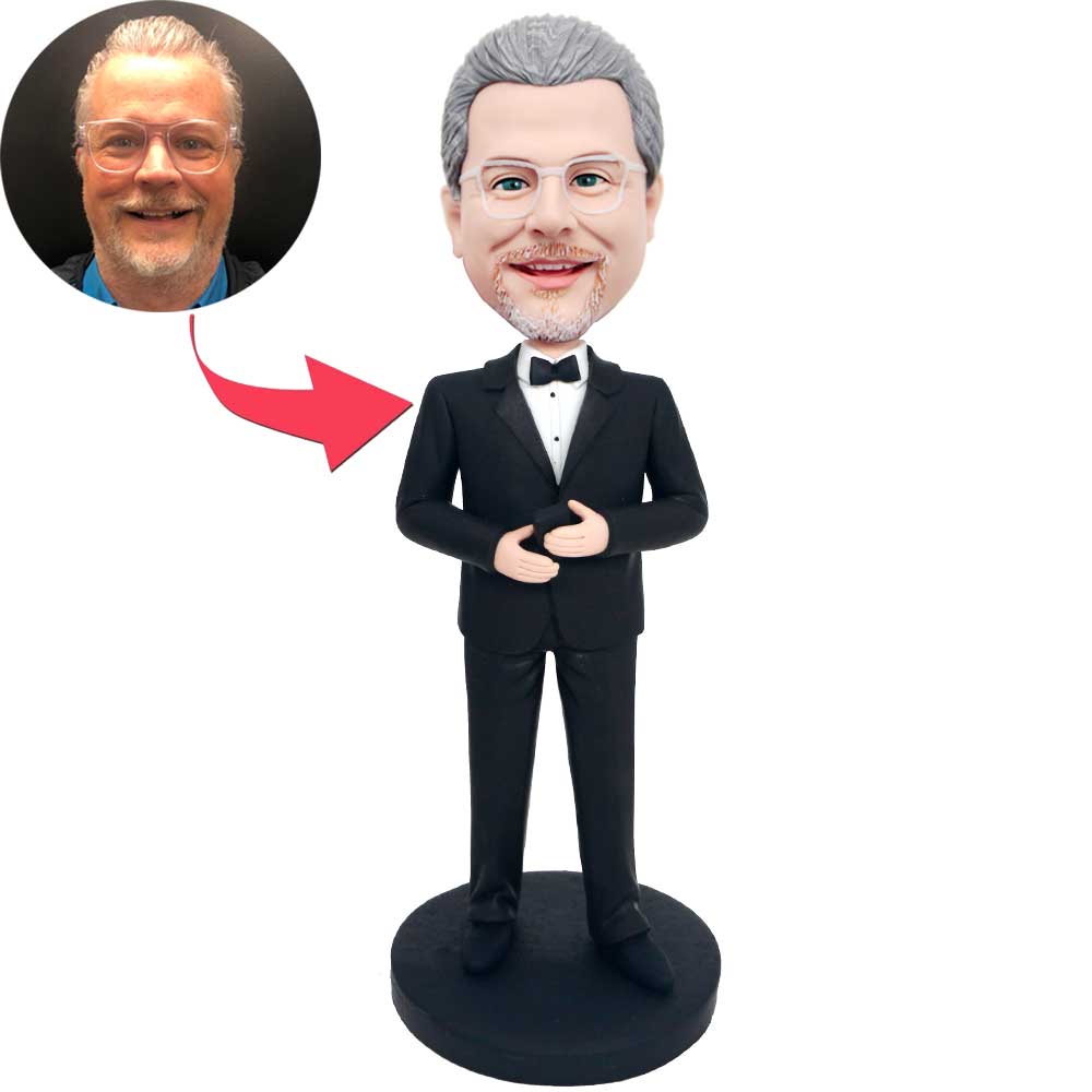 Handsome Groomsmen In Black Suit Custom Figure Bobbleheads