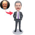 Handsome Male Boss In Grey Suit And Hands In Pockets Custom Figure Bobbleheads