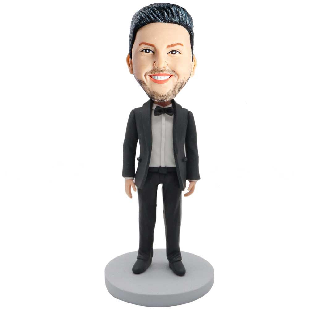 Custom Groomsmen Bobblehead In Black Suit 