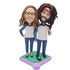 Happy Baseball Couple In Blue Clothes Custom Couple Bobblehead