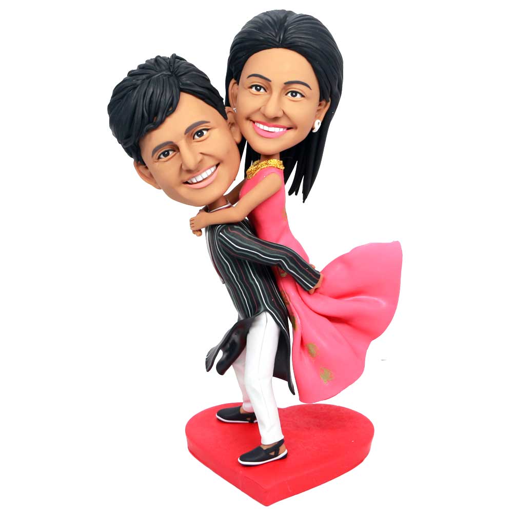 Happy Couple Boyfriend Carrying Girlfriend Custom Figure Bobbleheads