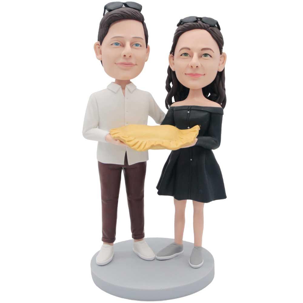Happy Couple Holding A Big Dumpling Custom Figure Bobbleheads