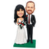 Happy Couple Holding A Bouquet Of Flowers Custom Wedding Bobbleheads Cake Topper