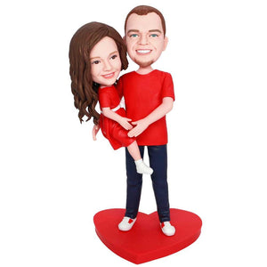Happy Father Daughter In Red T-Shirt Custom Figure Bobbleheads