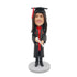 Happy Female Graduate In Black Gown With Yellow And Blue Ribbons Custom Graduation Bobblehead