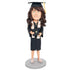 Happy Female Graduates In Black Gown With Diploma Custom Graduation Bobbleheads