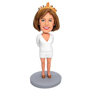 Happy Female In White Suit Skirt Custom Figure Bobbleheads