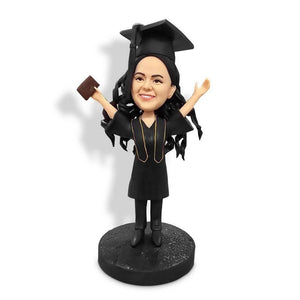 Personalized Happy Female Graduates Custom Graduation Bobblehead - Figure Bobblehead