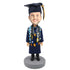 Happy Male Graduates In Dark Blue Gown And Garland Custom Graduation Bobblehead
