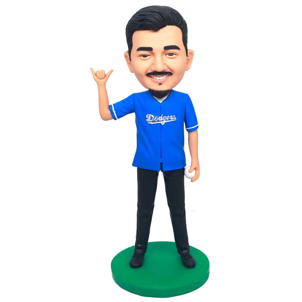 Happy Male LA Dodgers Fan In Blue T-shirt Custom Figure Bobbleheads