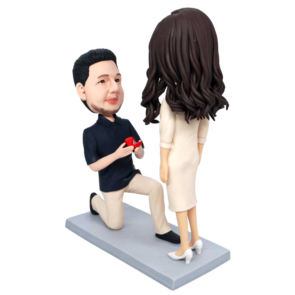 Happy Proposal Couple Custom Figure Bobbleheads