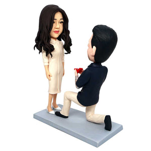 Happy Proposal Couple Custom Figure Bobbleheads