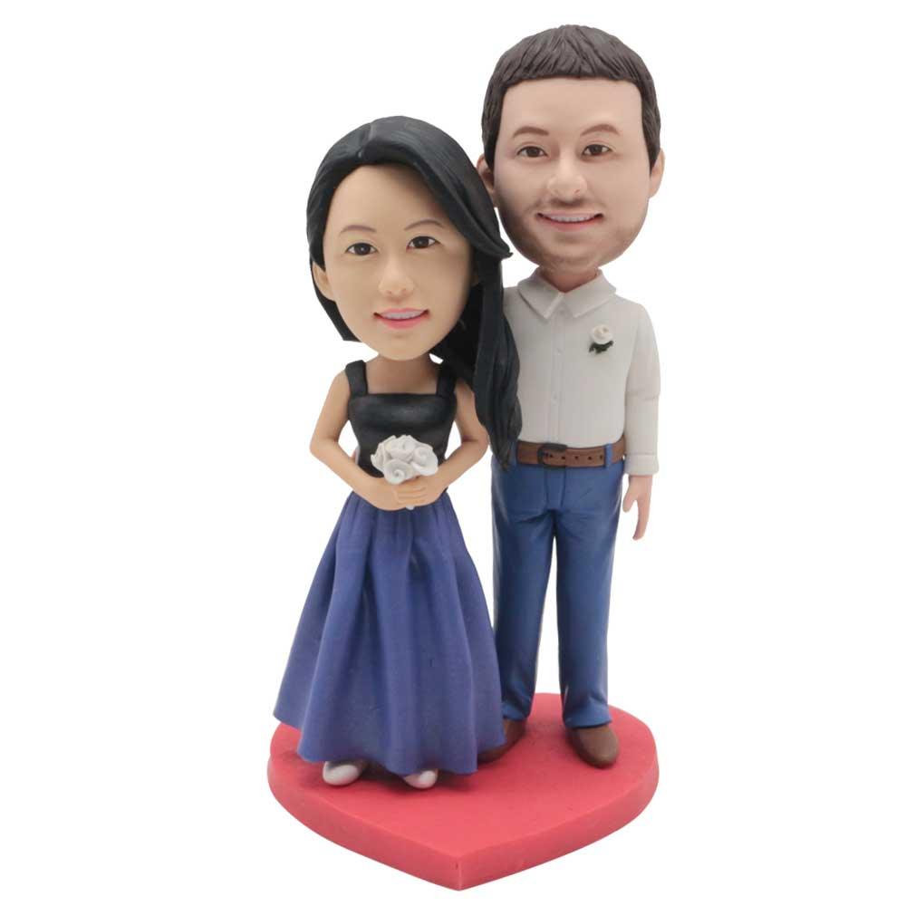 Happy Wedding Anniversary In Black And Blue Dress Custom Figure Bobblehead