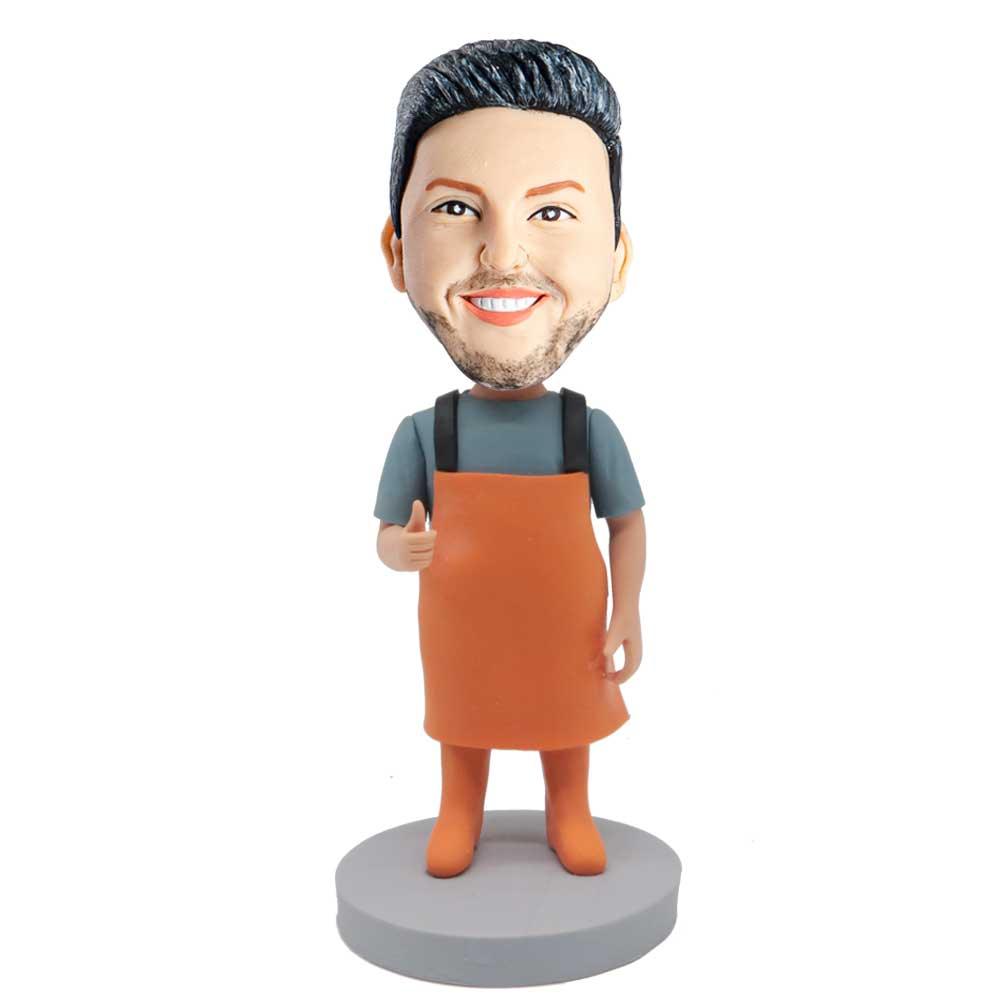 Housework Male In Orange Apron Custom Figure Bobblehead