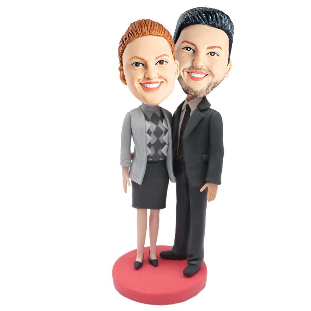 Hugging Office Couple In Business Suit Custom Figure Bobblehead