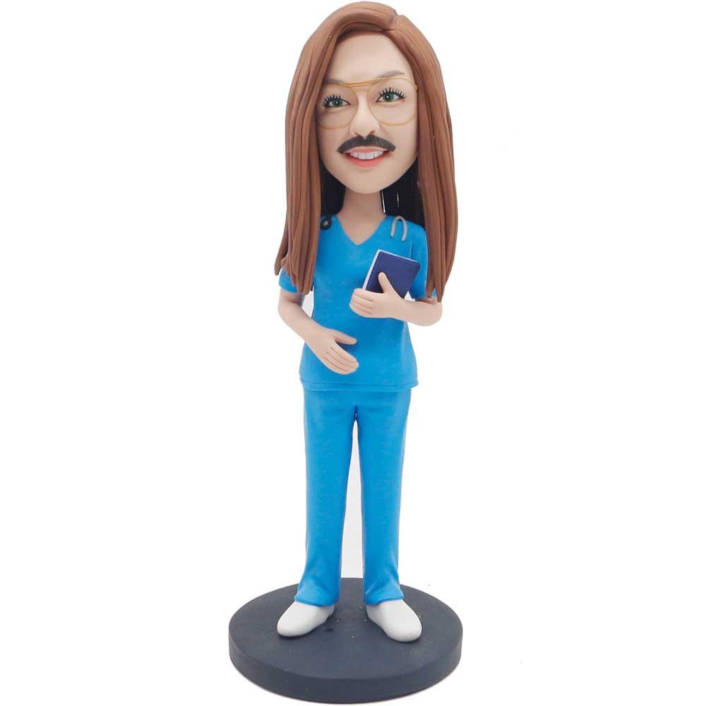 Humorous Female Nurse With Beard Custom Figure Bobblehead
