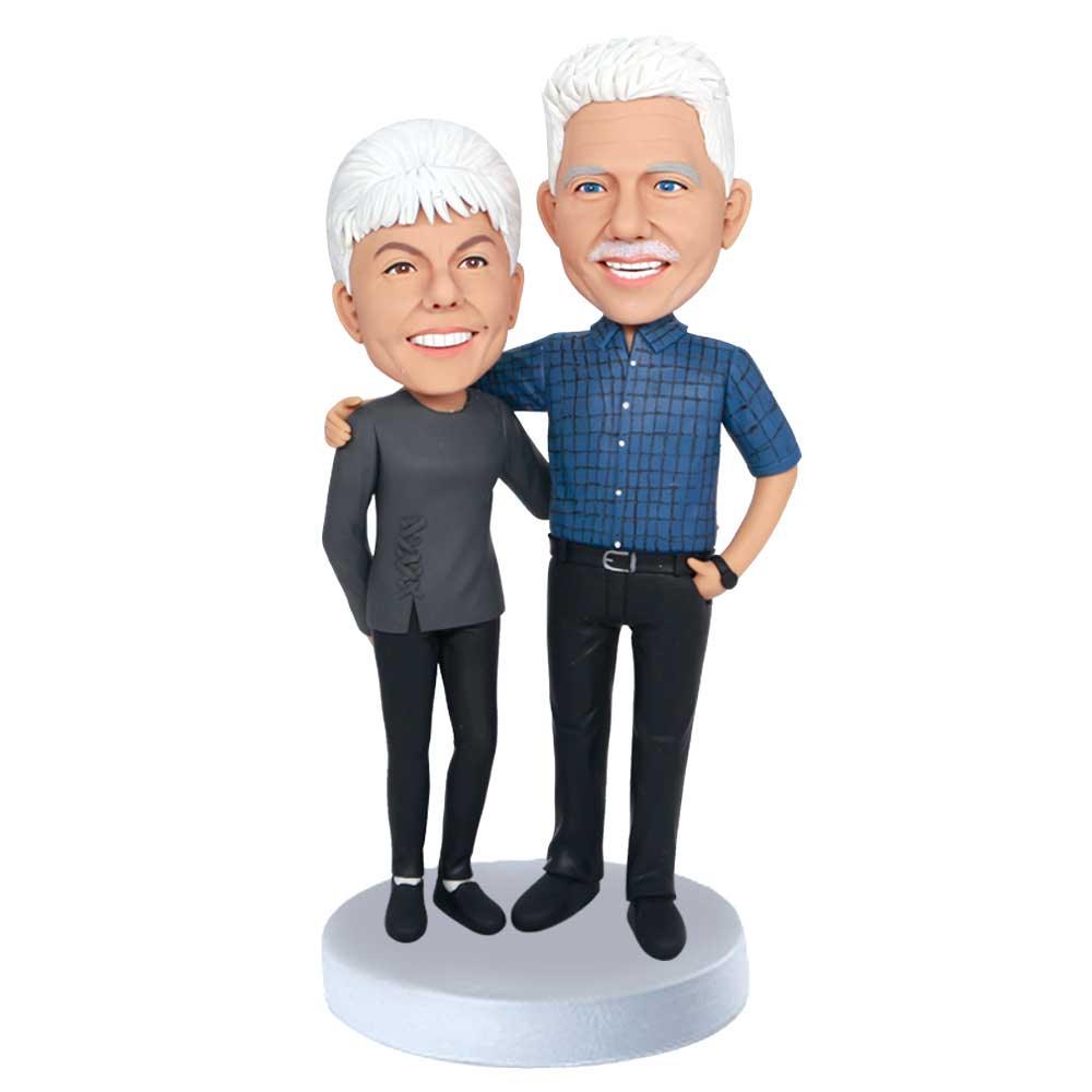 Intimate Hugging Couple In Casual Cloth Custom Figure Bobbleheads