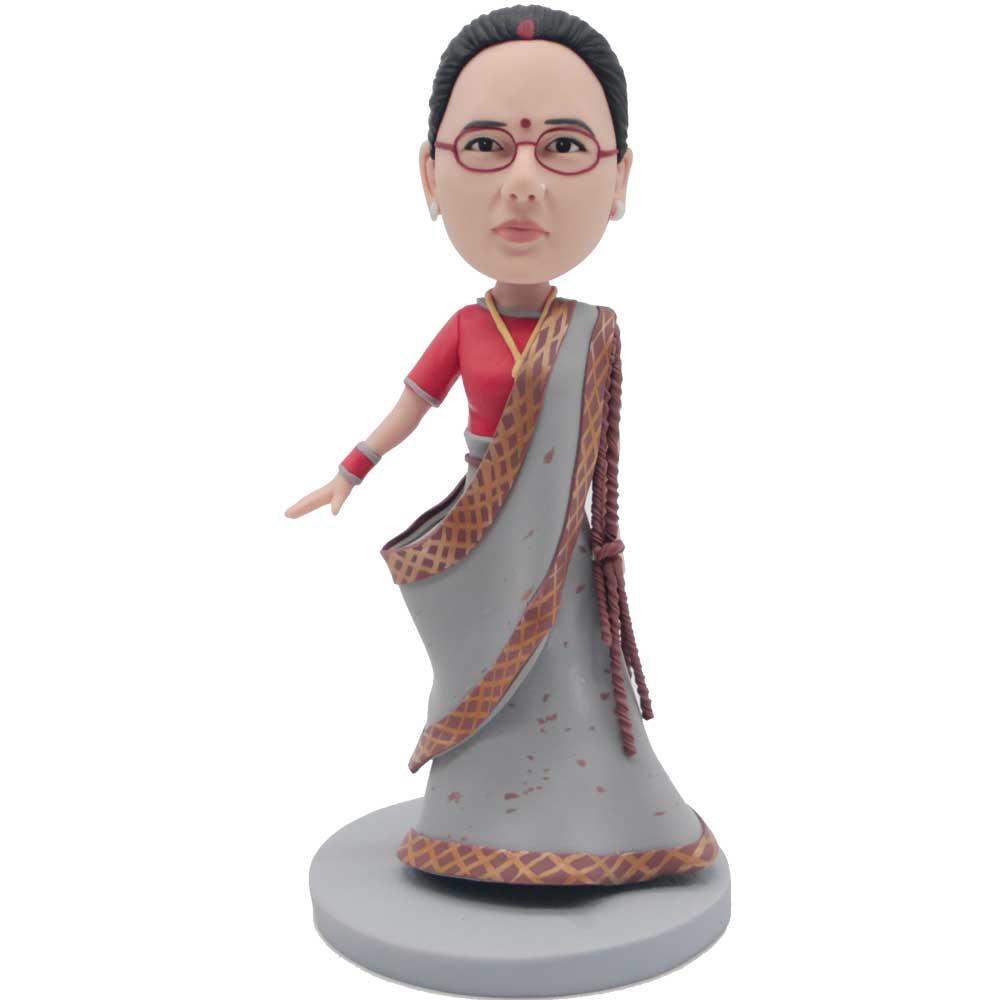 Lady Dancing In Indian Dress Custom Figure Bobblehead - Figure Bobblehead