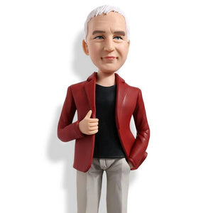 Male In Leather Jacket Boss Gift Office Custom Figure Bobblehead - Figure Bobblehead