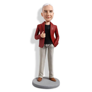 Male In Leather Jacket Boss Gift Office Custom Figure Bobblehead - Figure Bobblehead