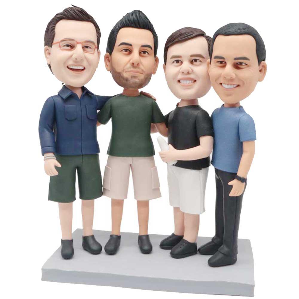 Male And His Three Friends Custom Family Bobblehead