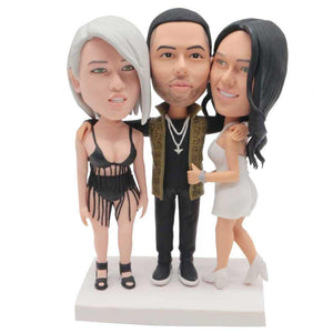 Male And His Two Female Friends Custom Family Bobblehead