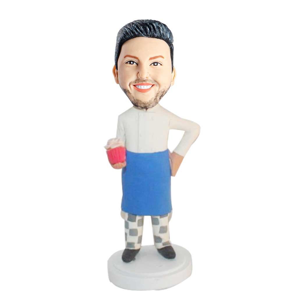 Male Baker With Cake Custom Bobblehead