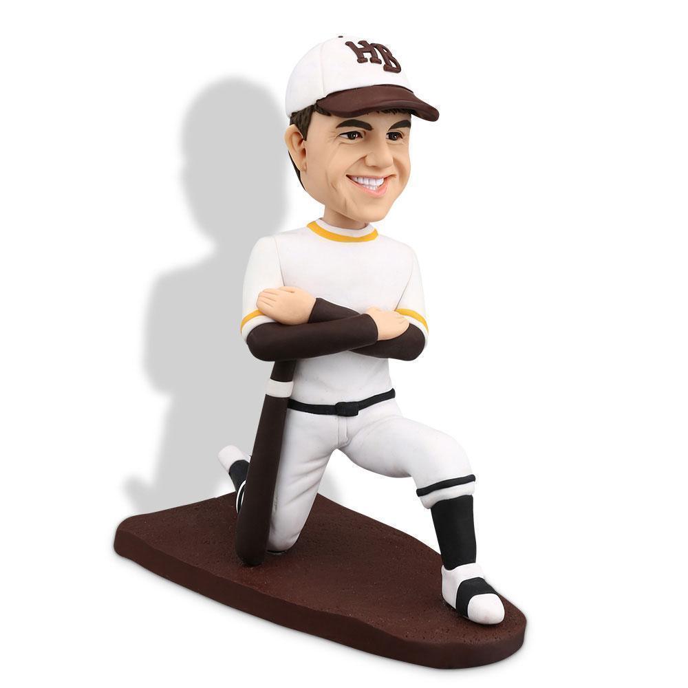 Male Baseball Batsman Knelt On The Ground Custom Figure Bobblehead