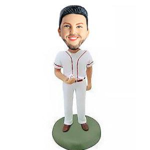 Male Baseball Catcher in White Uniform Custom Figure Bobblehead