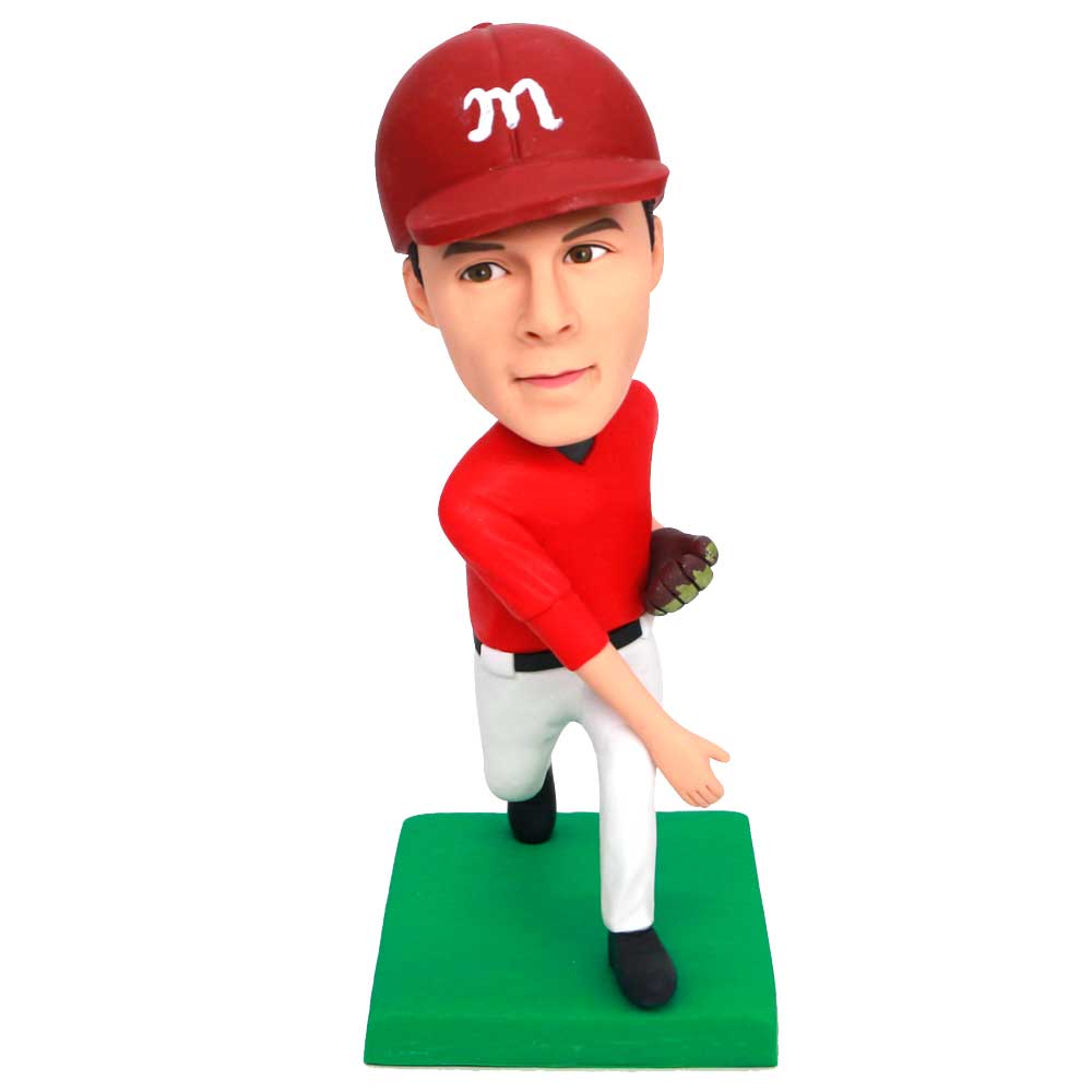 Male Baseball Pitcher In Professional Uniform Custom Figure Bobbleheads