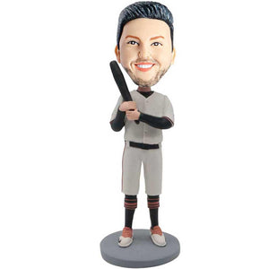 Male Baseball Player In White Baseball Uniform With Baseball Bat Custom Figure Bobblehead