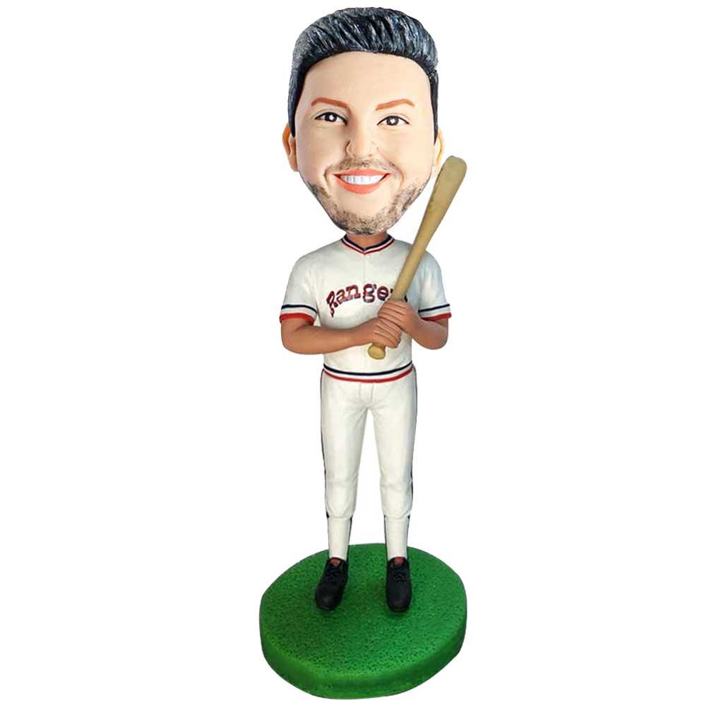 Male Baseball Player In White Professional Uniform With A Baseball Bat Custom Figure Bobblehead