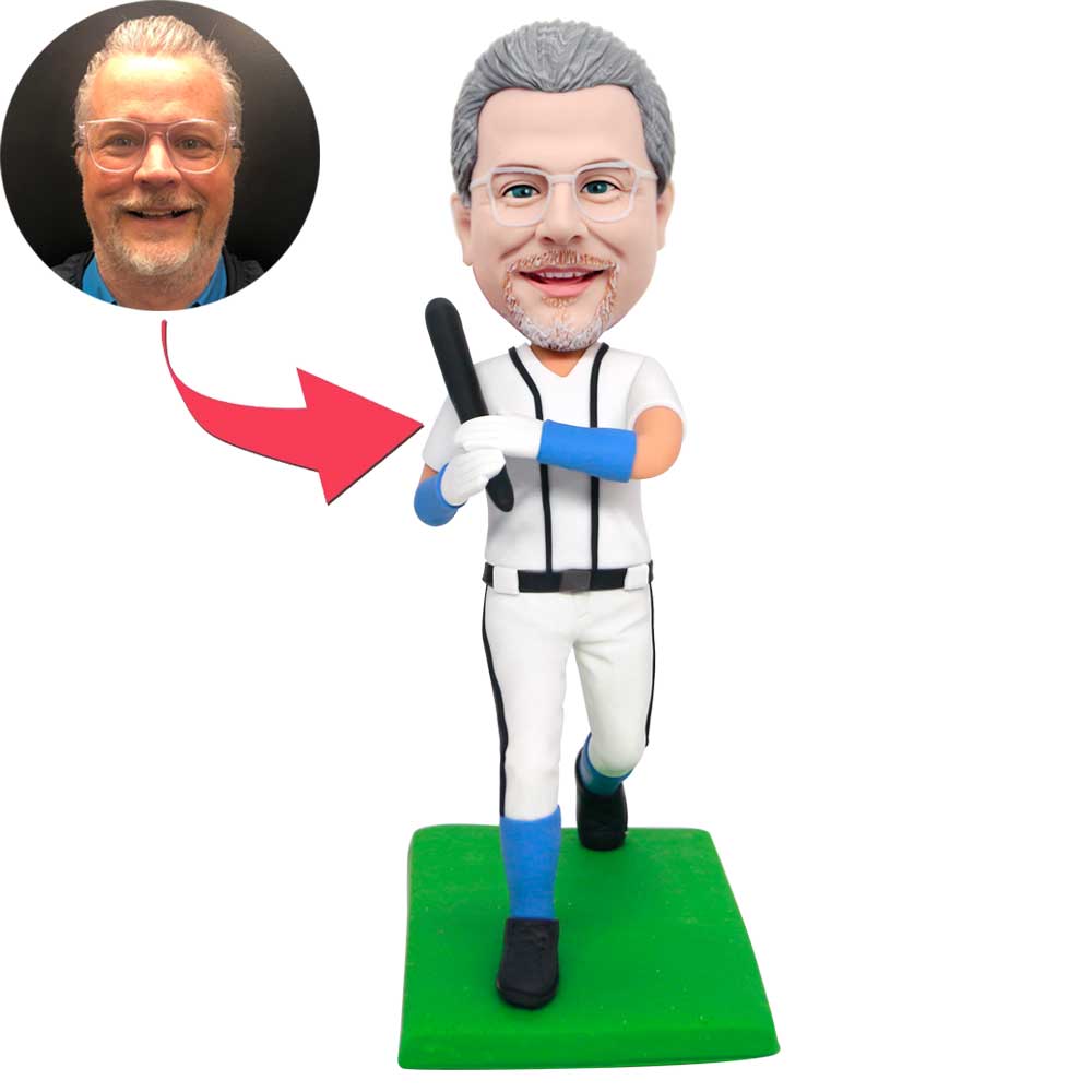 Male Baseball Player Waving Baseball Bat Custom Figure Bobbleheads