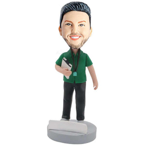 Male Basketball Coach In Green T-shirt With Whistle Custom Figure Bobblehead