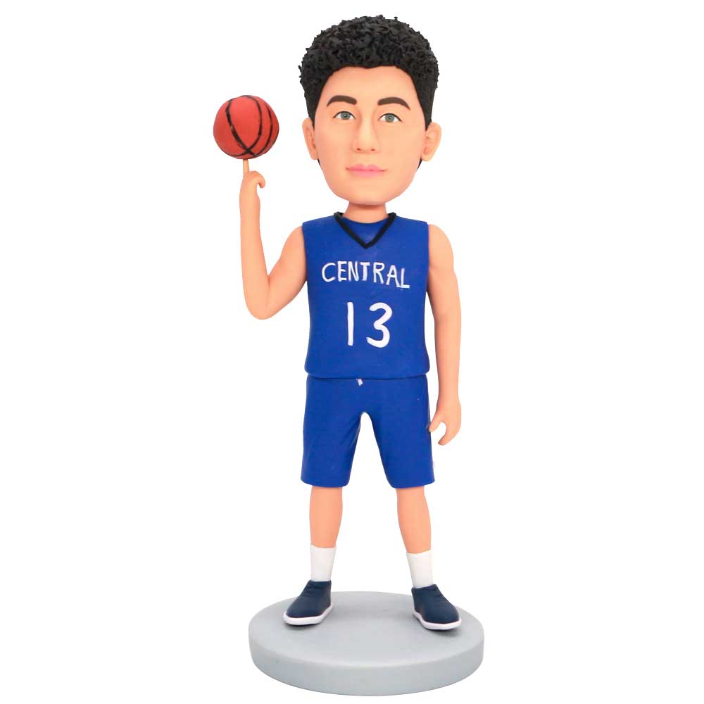 Male Basketball Player Finger On Basketball Custom Figure Bobbleheads