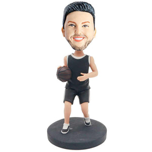 Male Basketball Player In Black Jersey With A Basketball Custom Figure Bobblehead