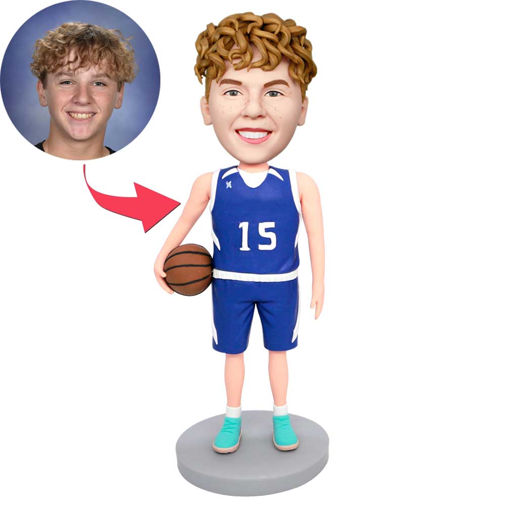 Male Basketball Player In Blue Sportswear Custom Figure Bobbleheads