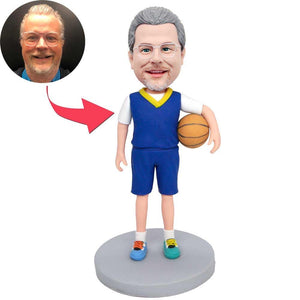 Male Basketball Player In Blue Tracksuit Holding A Basketball Custom Figure Bobbleheads