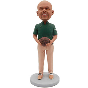 Male Basketball Player In Green T-shirt With A Basketball Custom Figure Bobblehead