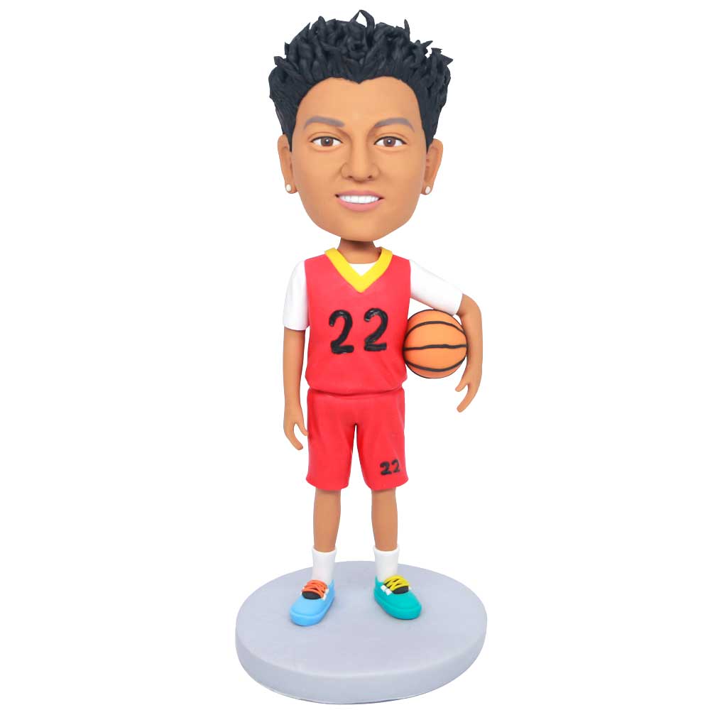 Male Basketball Player In Red Basketball Uniform Custom Figure Bobbleheads