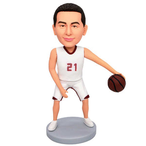 Male Basketball Player In White Jersey Holding A Basketball Custom Figure Bobbleheads