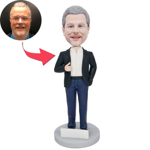 Male Black Suit Boss with One Hand Thumbs Up Custom Figure Bobbleheads