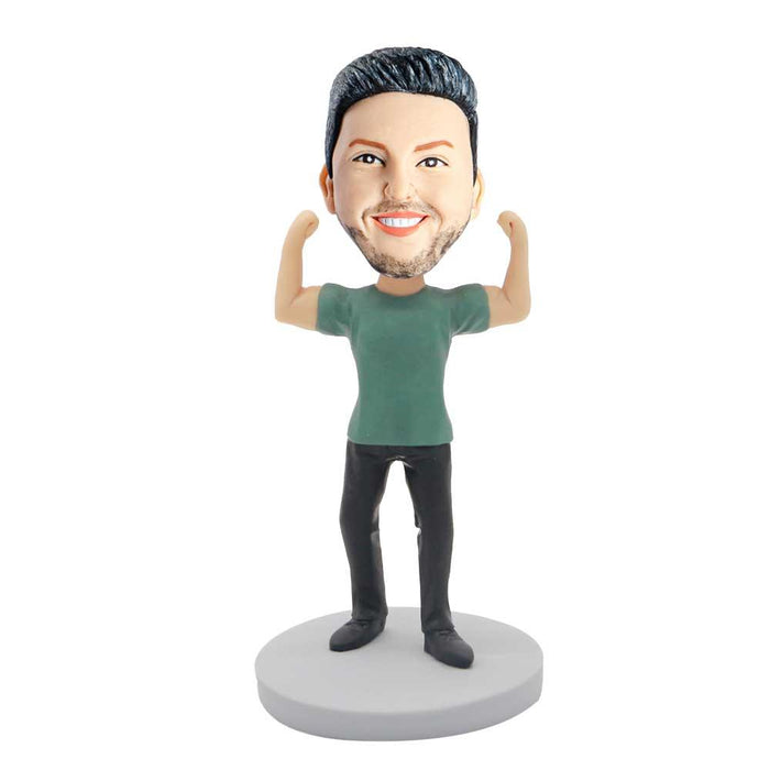Male Bodybuilder In Green T-shirt Custom Figure Bobblehead