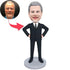 Male Boss In Black Suit And Hands On Hips Custom Figure Bobbleheads