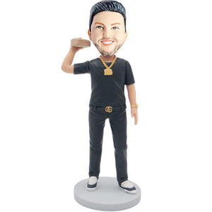Male Boss In Black T-shirt And Holding A Wad Of Money Custom Figure Bobbleheads