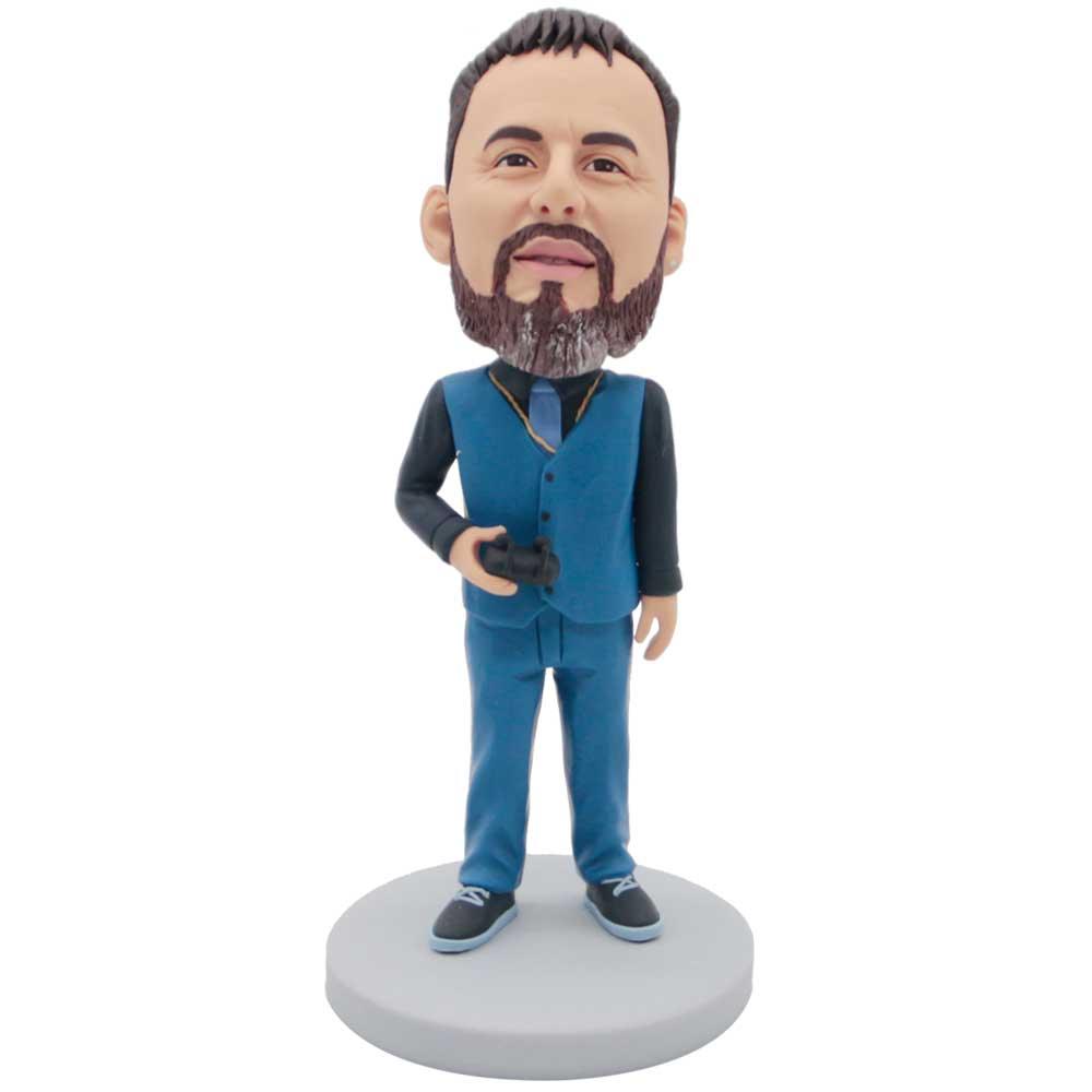 Male Boss In Blue Suit Vest Custom Figure Bobbleheads