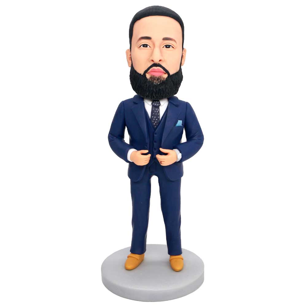 Male Boss In Dark Blue Suit Custom Figure Bobbleheads