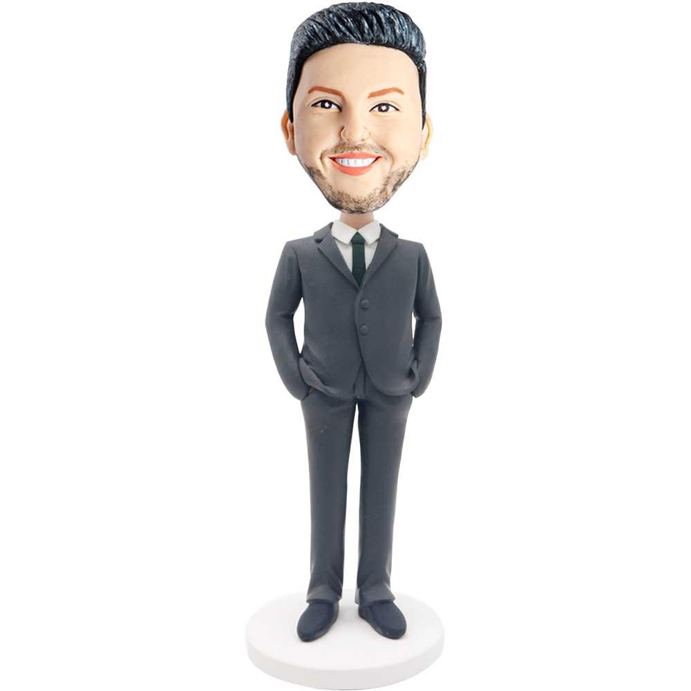 Male Boss In Dark Gray Suit And Put Hands In Pockets Custom Figure Bobbleheads