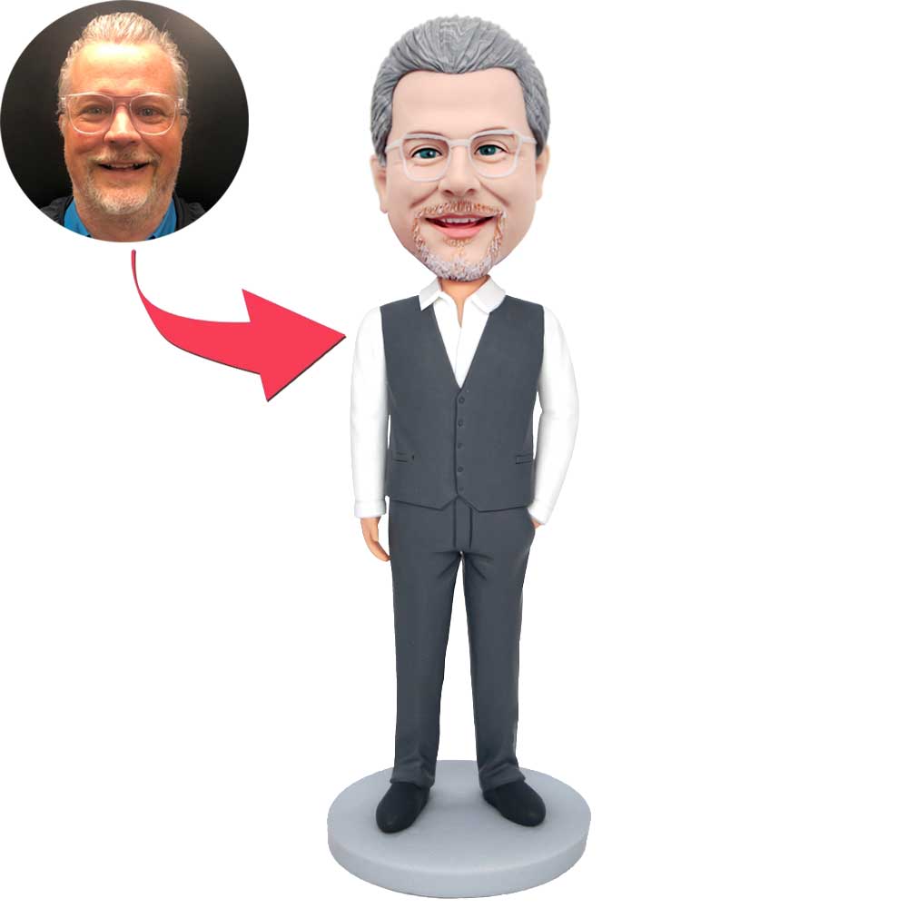 Male Boss In Grey Suit Custom Figure Bobbleheads