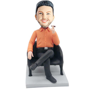 Male Boss In Orange Shirt Sitting On Chair Custom Figure Bobbleheads